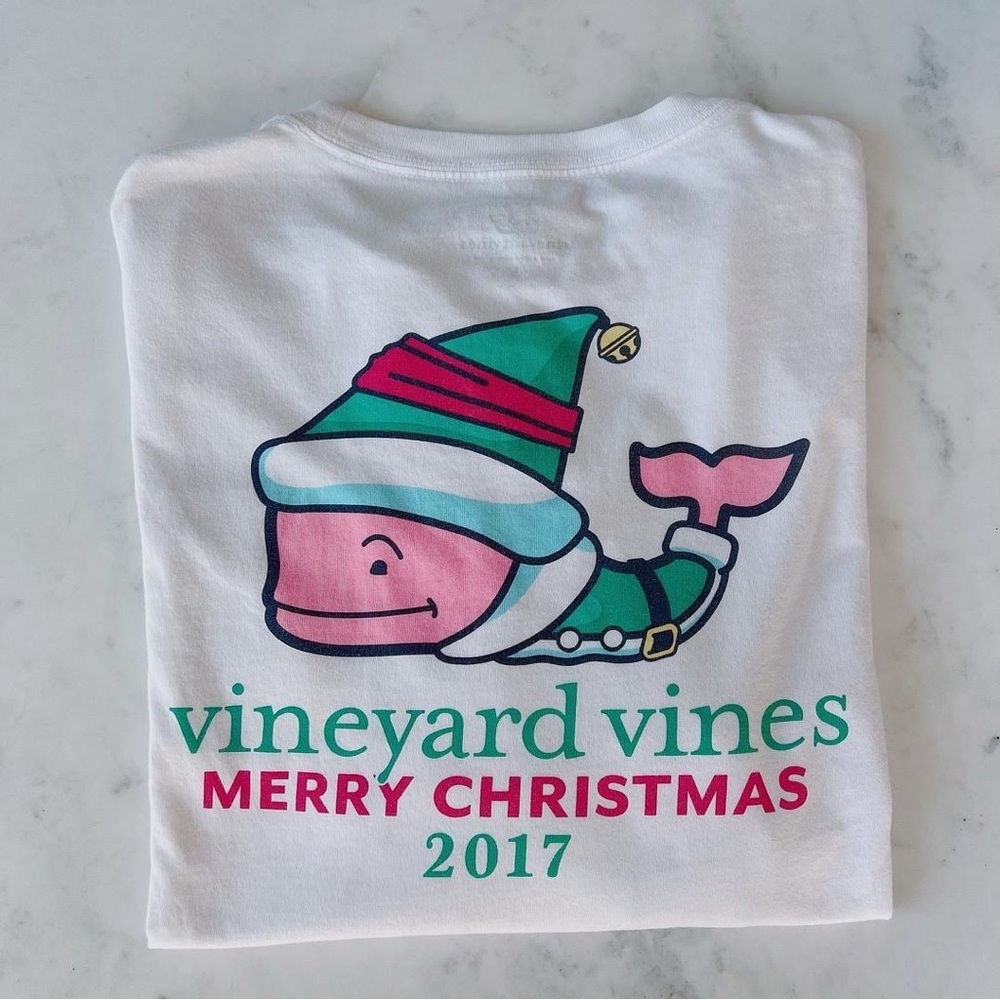 VGUC Vineyard Vines LS Elf 2017 Whale Pocket Tee ~ White ~Sz L(16)